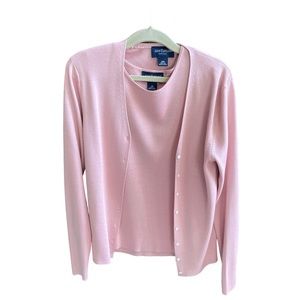 Ann Taylor 100% silk cardigan & shell twin sweater set soft pink spring Easter